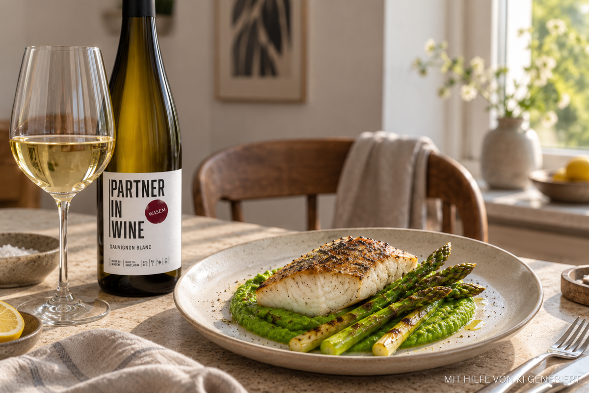 Steinbutt mit Erbsen-Minz-Püree und gebratenem Spargel