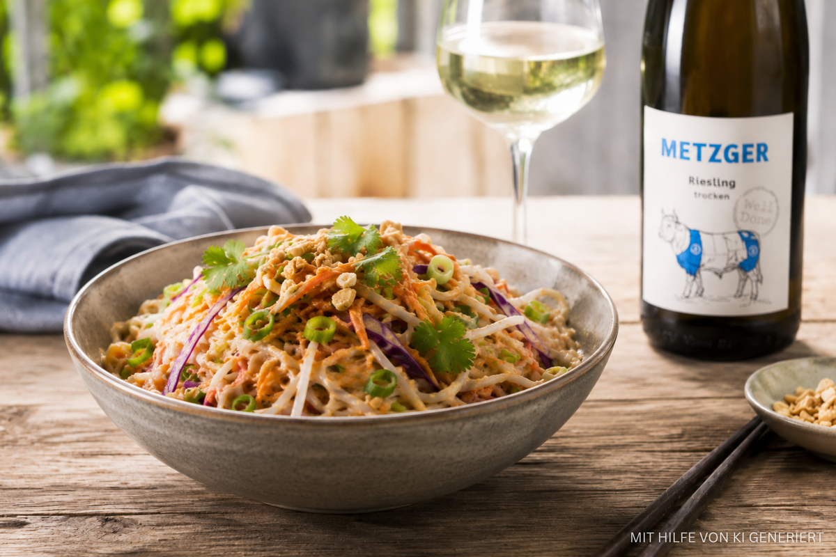 Grillbeilage Asiatischer Nudelsalat mit Erdnuss-Dressing