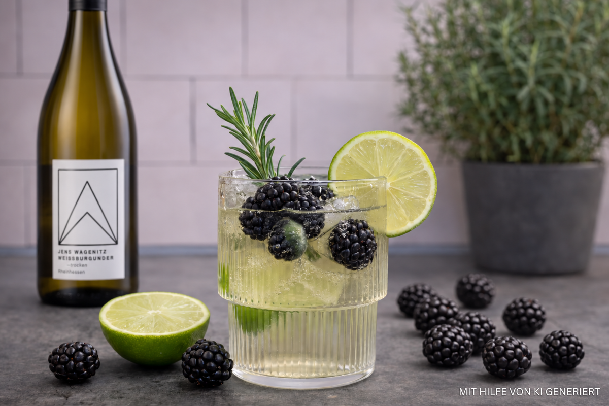 Frühlingscocktail mit Limette, Rosmarin und Brombeeren