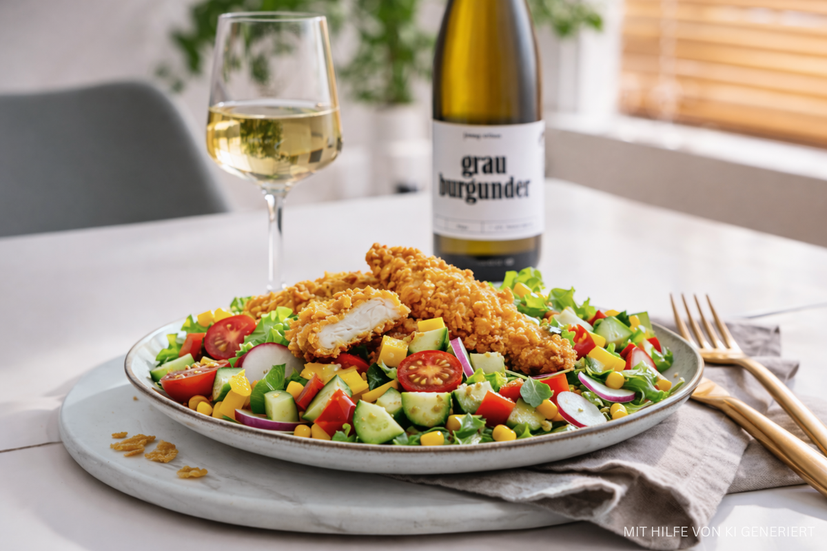 Hähnchen in Cornflakes-Panade auf Sommersalat