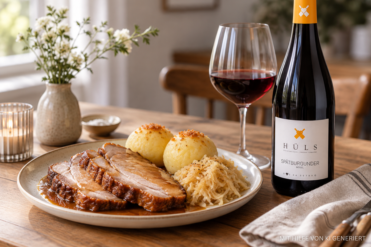 Schweinebraten mit Knödeln und Sauerkraut