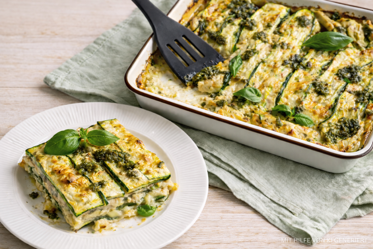Zucchini-Basilikum-Creme-Lasagne