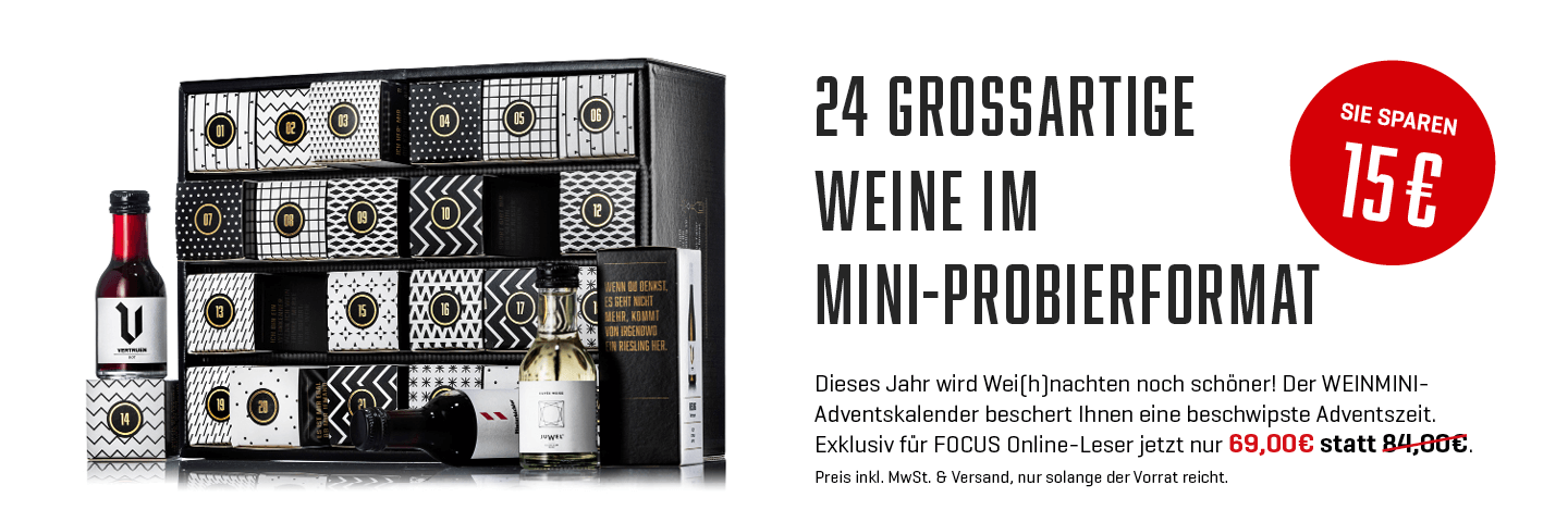 GEILE WEINE Weinmini Adventskalender jetzt zum exklusiven Kennenlernpreis für FOCUS Online-Leser