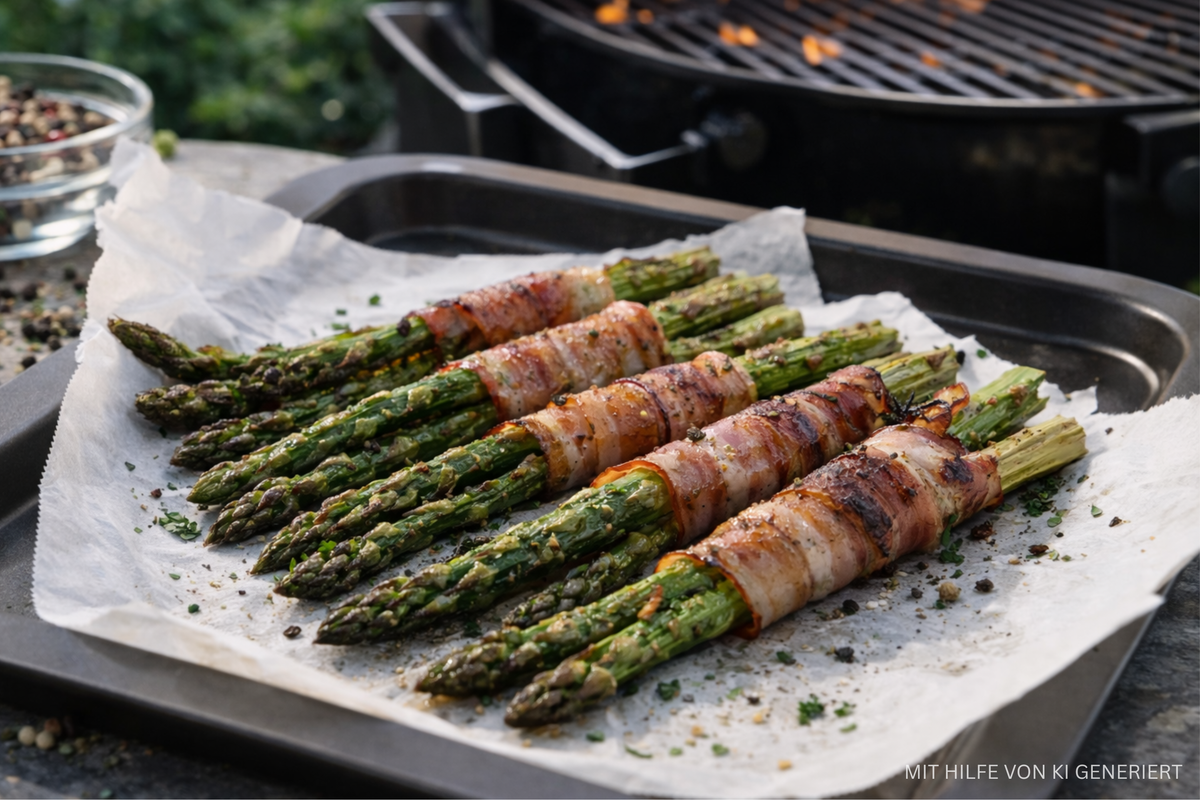 Gegrillter Speck-Spargel in Honig-Senf-Glasur