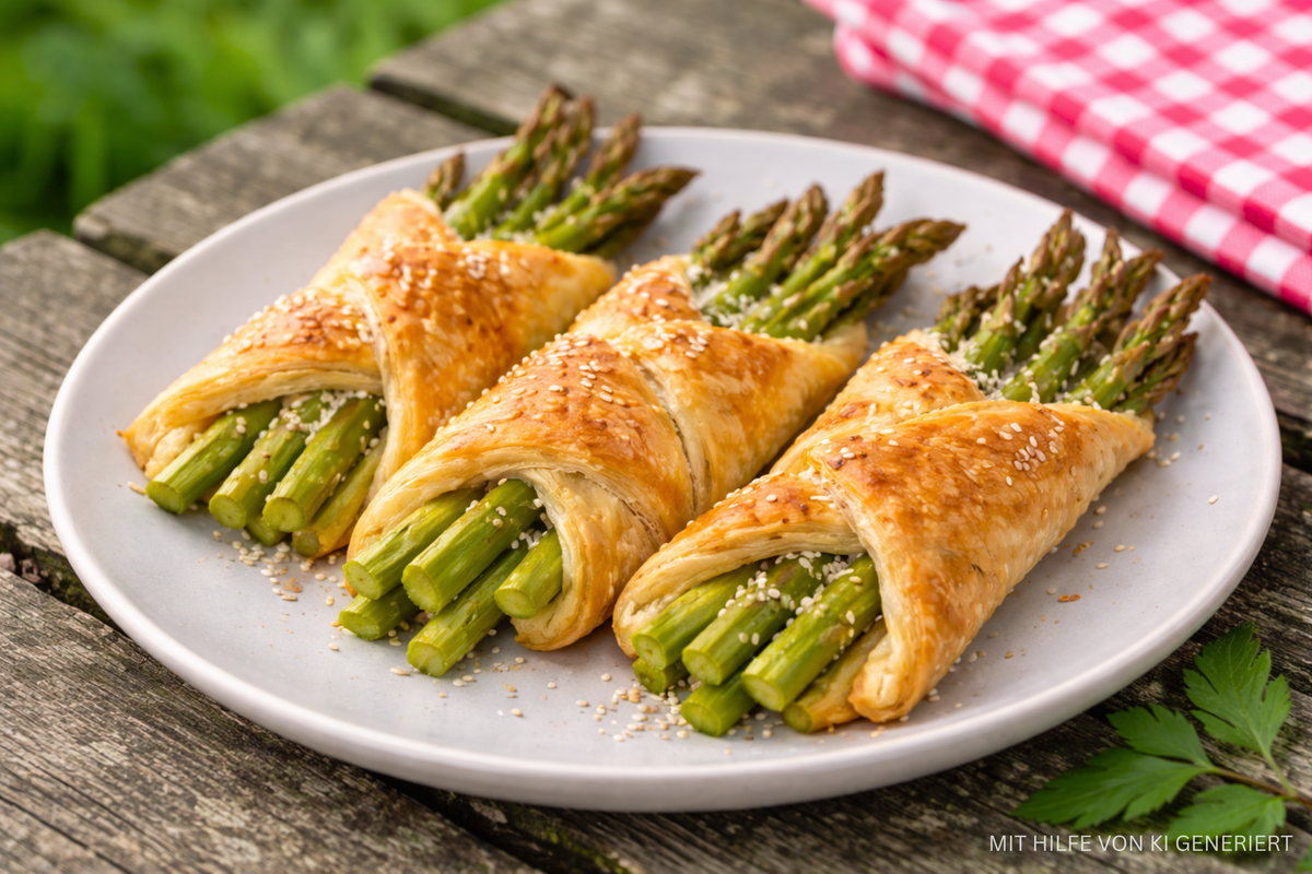 Grüner Spargel in Blätterteig