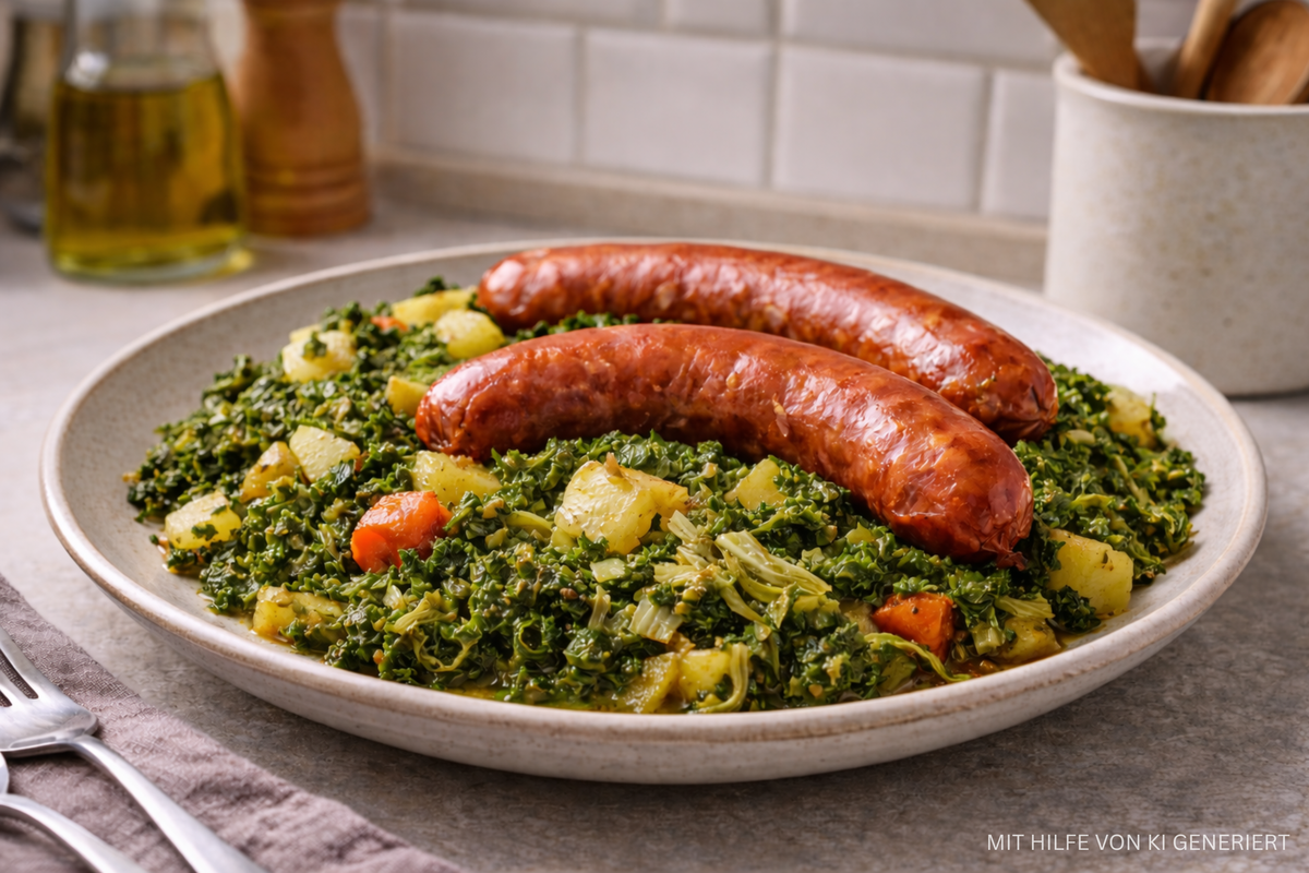 Klassischer Grünkohl mit Mettwürstchen