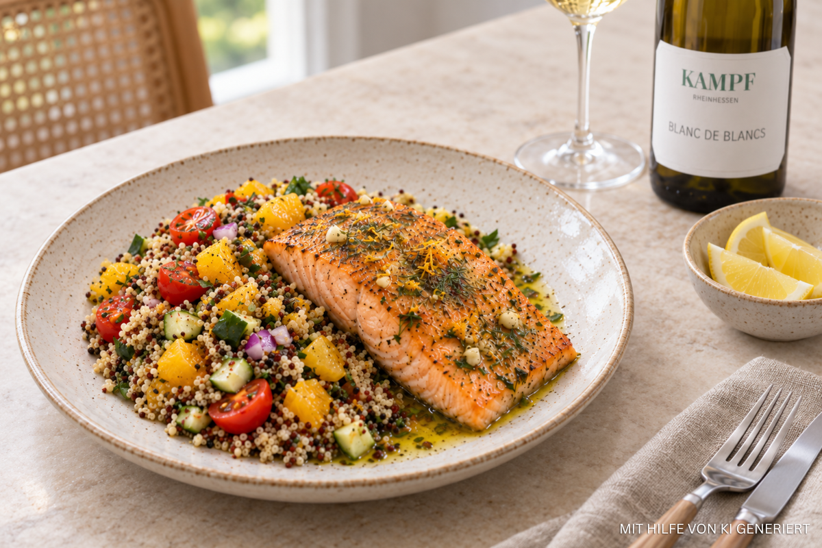 Zitrus-Kräuter Lachs mit buntem Quinoa-Salat