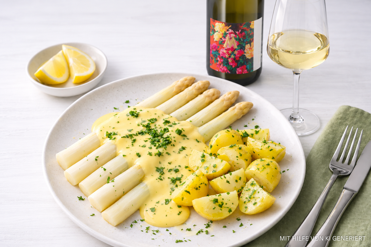 Weißer Spargel mit Sauce Hollandaise und Kartoffeln