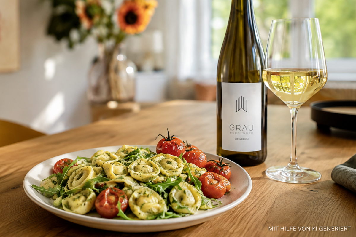 Tortellini mit gebackenen Tomaten in Joghurt-Pesto